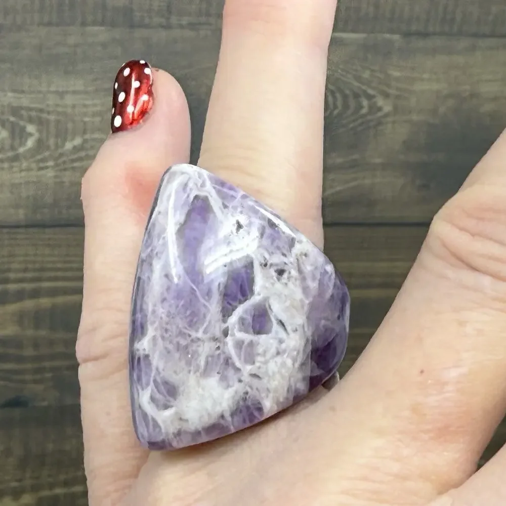 Chunky One Piece Purple Amethyst Raised Face Polished Stone Ring Size 8